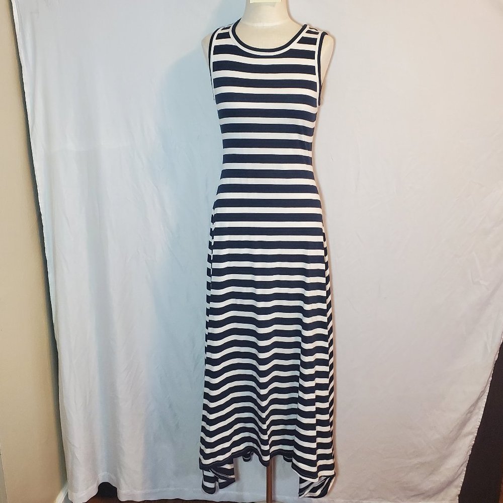 J.CREW Navy & White Knit High Low Maxi Tank Dress
